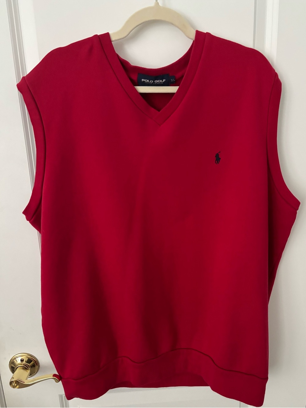 Ralph Lauren Polo Golf V-neck Red Logo Vest Sweatshirt Preppy Like New XL